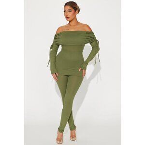 Olive Green Extra Large Off Shoulder Leggings Set
